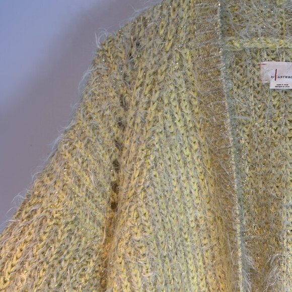 Anthropologie Larkin Shimmer open Cardigan Sweater eyelash yellow size Medium - Picture 11 of 11